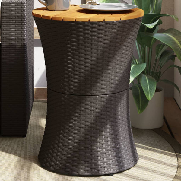 Schwarzer Gartenseitentisch Tavian in Trommelform (Polyrattan und Holz)