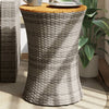 Grauer runder Beistelltisch Tavian aus Polyrattan und Holz