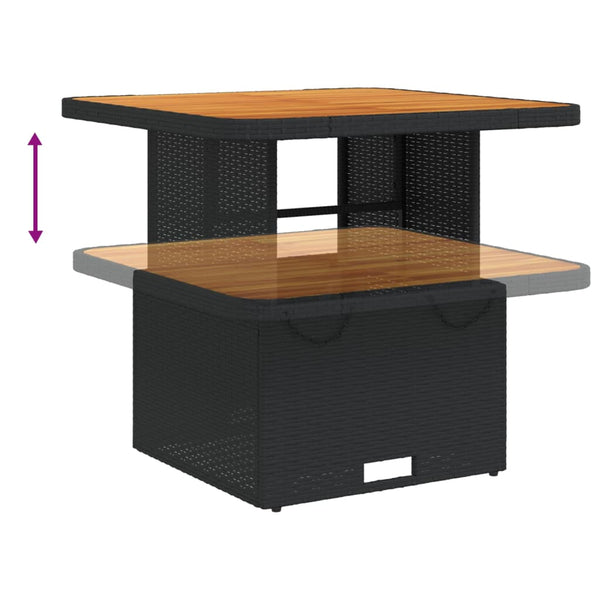 Schwarzer Gartentisch Piman 80x80x71cm (Polyrattan und Akazienholz)