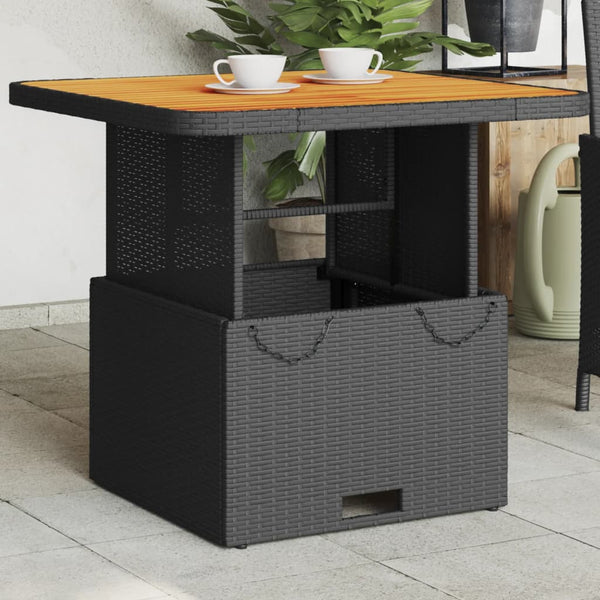 Schwarzer Gartentisch Piman 80x80x71cm (Polyrattan und Akazienholz)