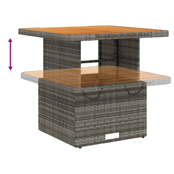 Grauer Gartentisch Piman 80x80x71cm (Polyrattan und Akazienholz)