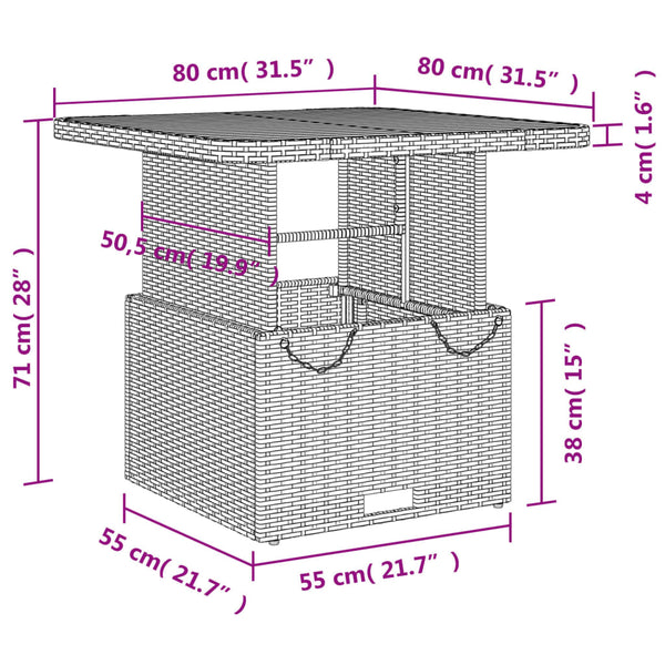 Grauer Gartentisch Piman 80x80x71cm (Polyrattan und Akazienholz)