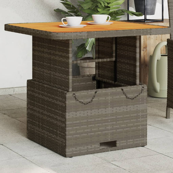 Grauer Gartentisch Piman 80x80x71cm (Polyrattan und Akazienholz)
