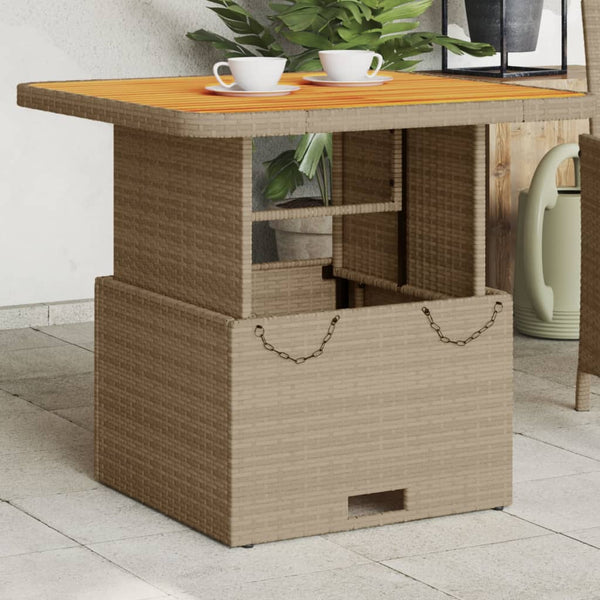 Beiger Gartentisch Piman 80x80x71cm (Polyrattan und Akazienholz)