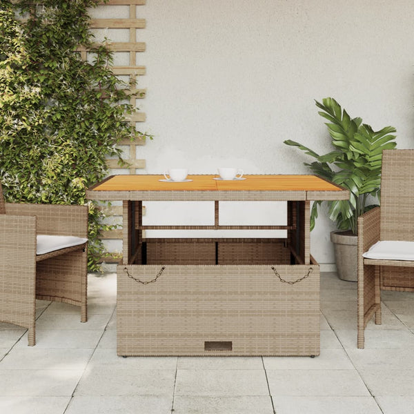 Beiger Gartentisch Piman 110x110x71cm (Polyrattan und Akazienholz)