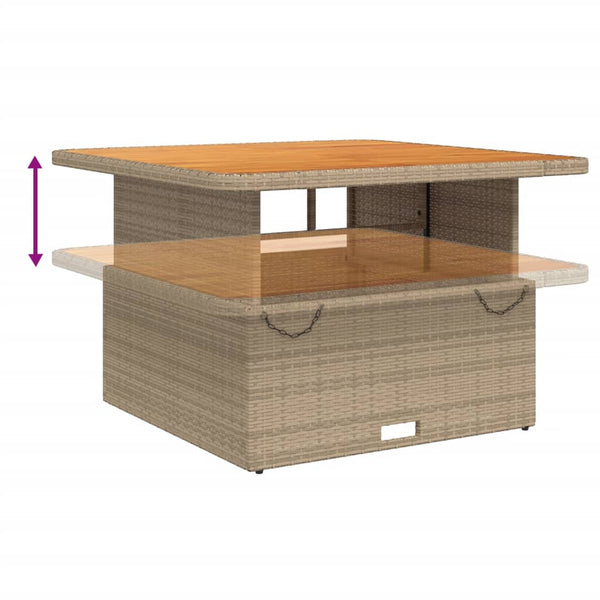 Beiger Gartentisch Piman 110x110x71cm (Polyrattan und Akazienholz)