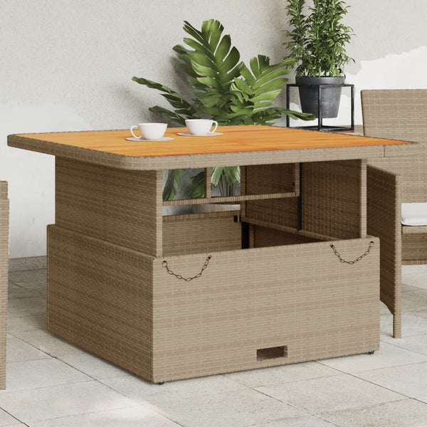 Beiger Gartentisch Piman 110x110x71cm (Polyrattan und Akazienholz)