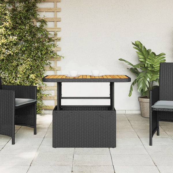 Musta puutarhapöytä Piman 90x55x71cm (polyrottinki ja akasiapuu)
