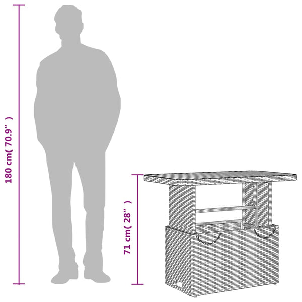 Grauer Gartentisch Piman 90x55x71cm (Polyrattan und Akazienholz)