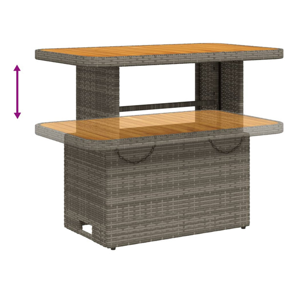 Grauer Gartentisch Piman 90x55x71cm (Polyrattan und Akazienholz)