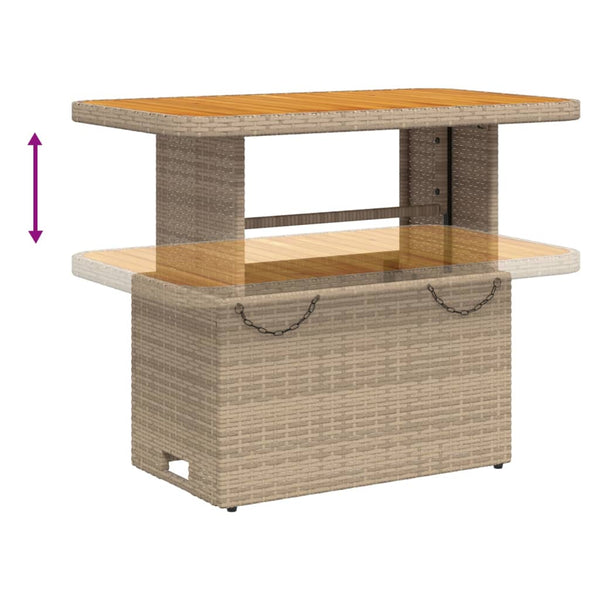 Beige puutarhapöytä Piman 90x55x71cm (polyrottinki ja akasiapuu)