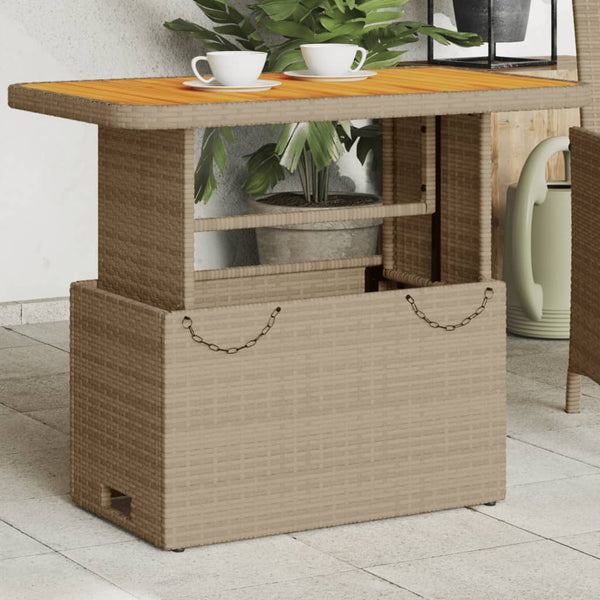 Beige puutarhapöytä Piman 90x55x71cm (polyrottinki ja akasiapuu)