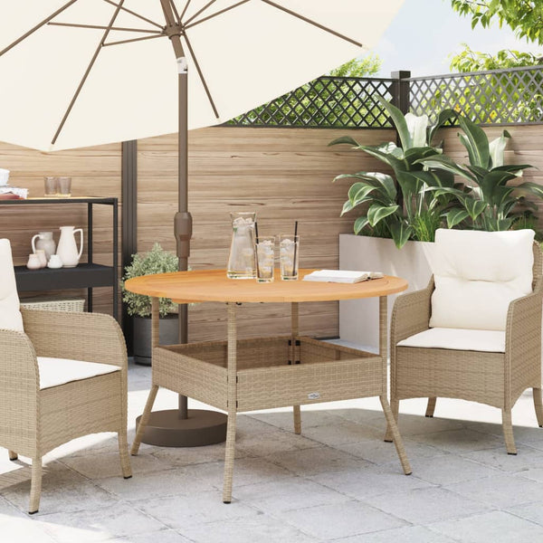 Beiger Gartentisch Talpeanu Ø110x71cm (Akazienholz und Polyrattan)
