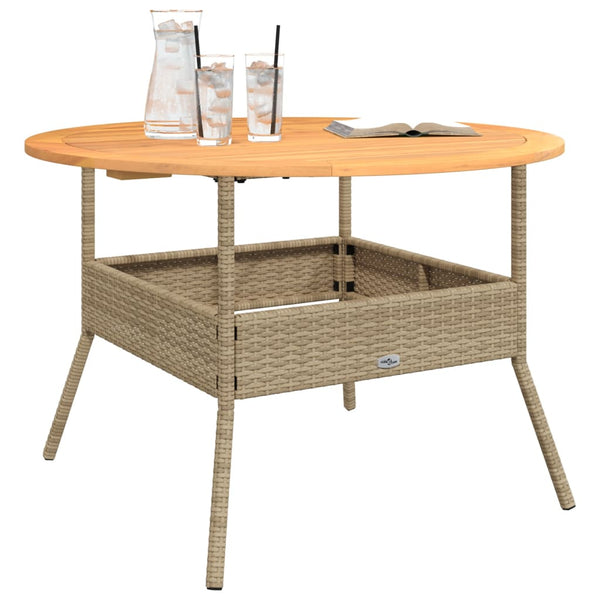Beiger Gartentisch Talpeanu Ø110x71cm (Akazienholz und Polyrattan)