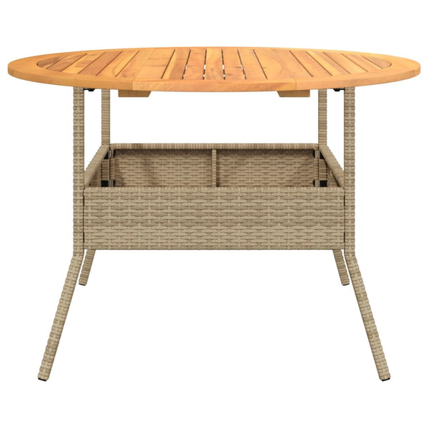 Beiger Gartentisch Talpeanu Ø110x71cm (Akazienholz und Polyrattan)
