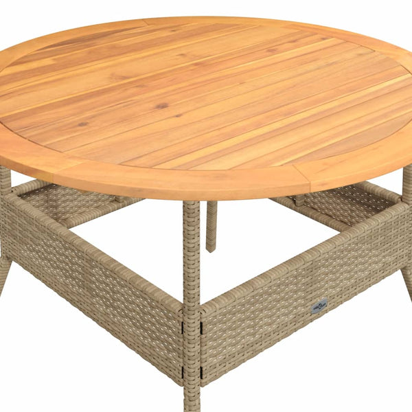 Beiger Gartentisch Talpeanu Ø110x71cm (Akazienholz und Polyrattan)