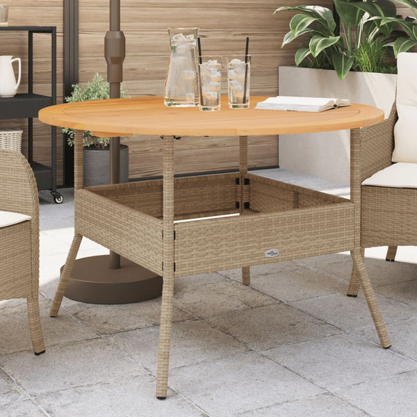 Beiger Gartentisch Talpeanu Ø110x71cm (Akazienholz und Polyrattan)