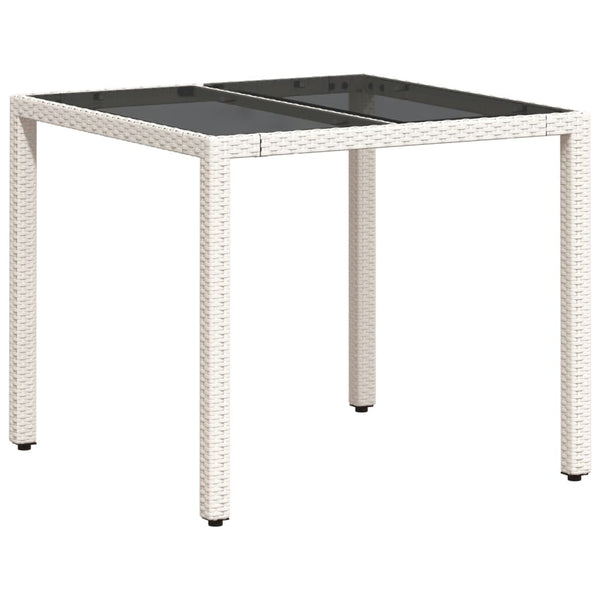 Weißer Gartentisch Cian 90x90x75cm (Polyrattan mit Glasplatte)