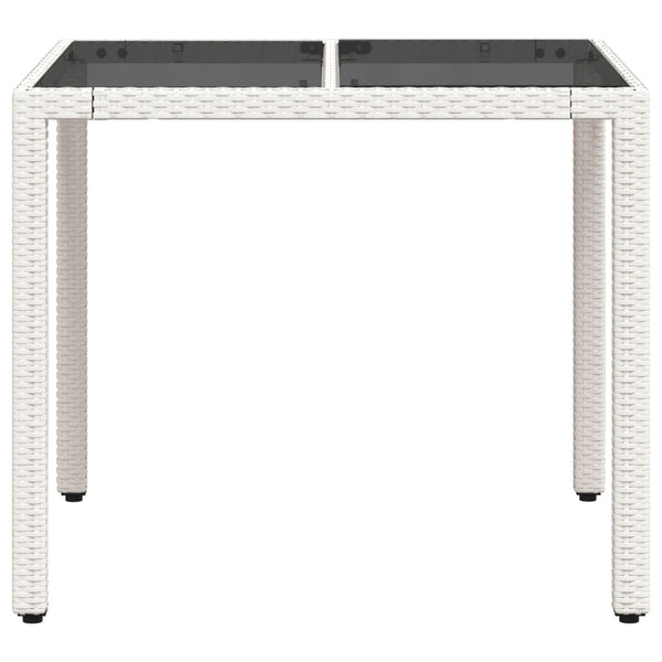 Weißer Gartentisch Cian 90x90x75cm (Polyrattan mit Glasplatte)