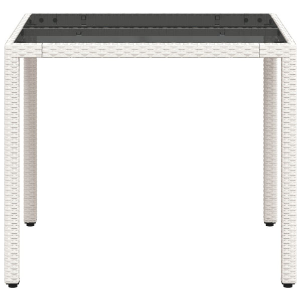 Weißer Gartentisch Cian 90x90x75cm (Polyrattan mit Glasplatte)