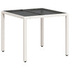 Weißer Gartentisch Cian 90x90x75cm (Polyrattan mit Glasplatte)