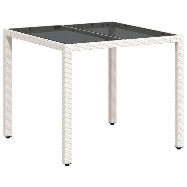 Weißer Gartentisch Cian 90x90x75cm (Polyrattan mit Glasplatte)