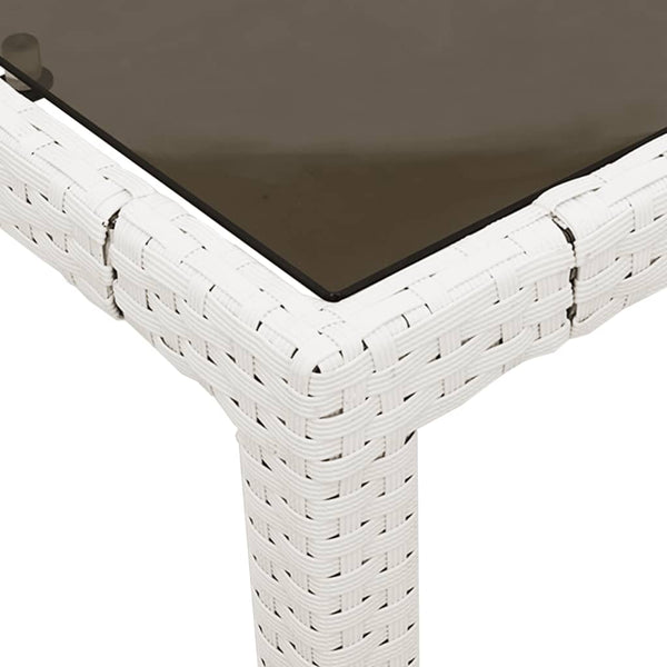 Weißer Gartentisch Cian 90x90x75cm (Polyrattan mit Glasplatte)