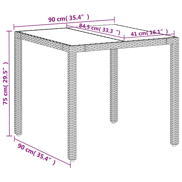 Weißer Gartentisch Cian 90x90x75cm (Polyrattan mit Glasplatte)