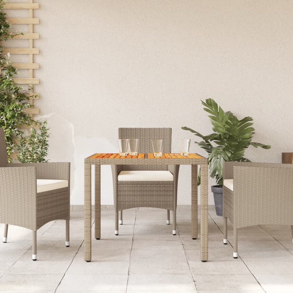 Beiger Gartentisch Dolian 90x90x75cm (Polyrattan und Akazienholz)