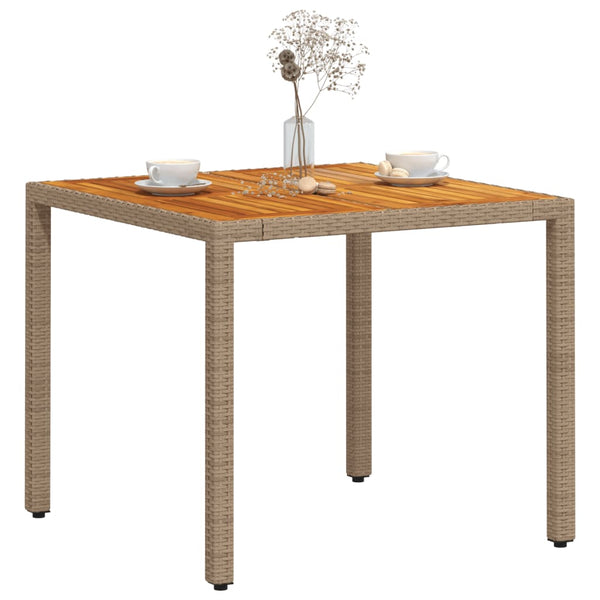 Beiger Gartentisch Dolian 90x90x75cm (Polyrattan und Akazienholz)