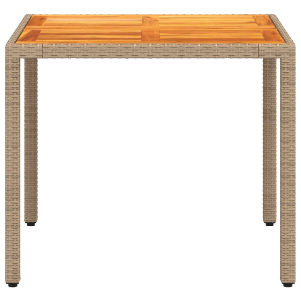 Beiger Gartentisch Dolian 90x90x75cm (Polyrattan und Akazienholz)
