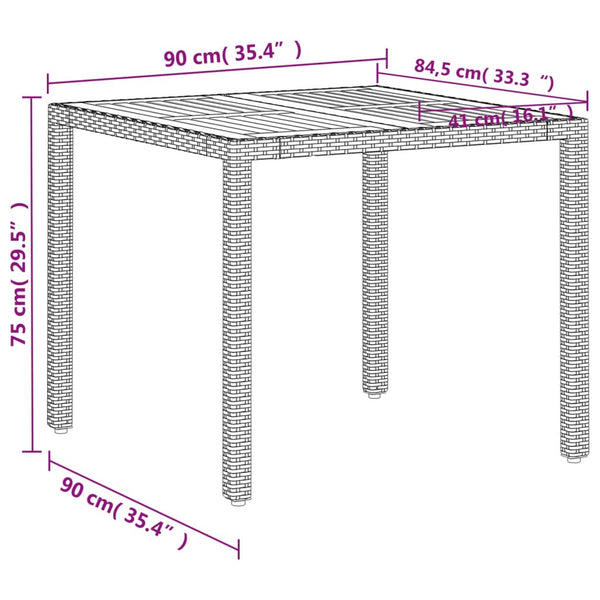Beiger Gartentisch Dolian 90x90x75cm (Polyrattan und Akazienholz)