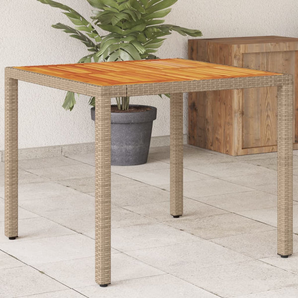 Beiger Gartentisch Dolian 90x90x75cm (Polyrattan und Akazienholz)