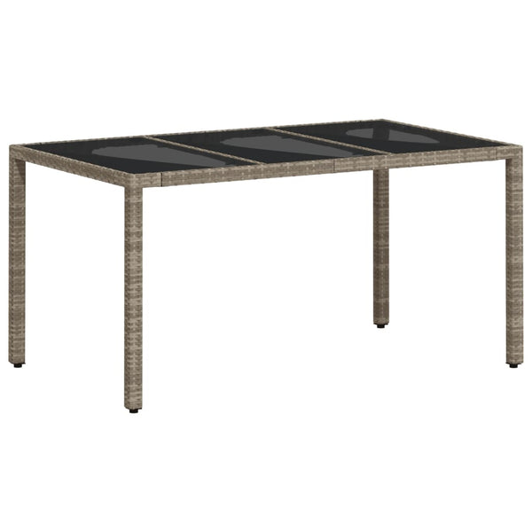 Grauer Gartentisch mit Glasplatte Marisela 150x90x75cm (Polyrattan)