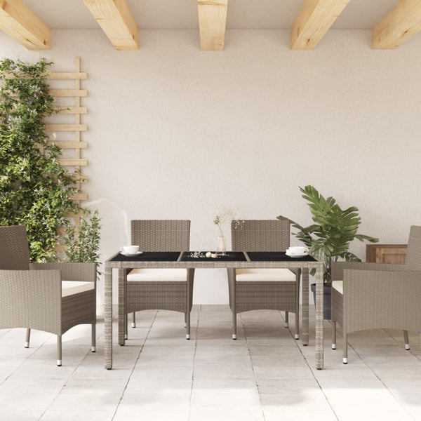Grauer Gartentisch mit Glasplatte Marisela 150x90x75cm (Polyrattan)
