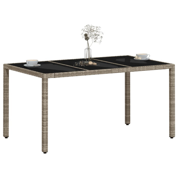 Grauer Gartentisch mit Glasplatte Marisela 150x90x75cm (Polyrattan)