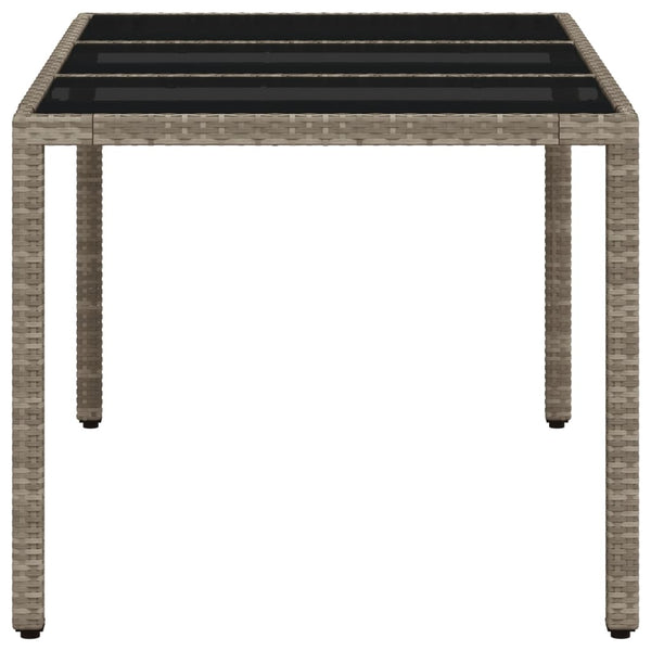 Grauer Gartentisch mit Glasplatte Marisela 150x90x75cm (Polyrattan)