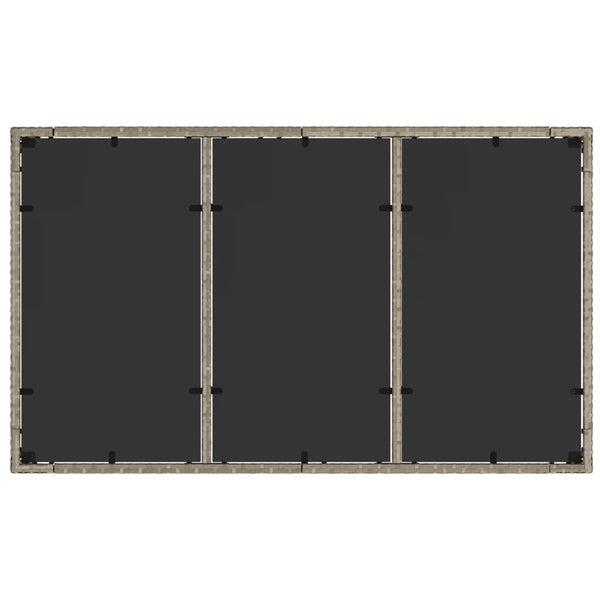 Grauer Gartentisch mit Glasplatte Marisela 150x90x75cm (Polyrattan)