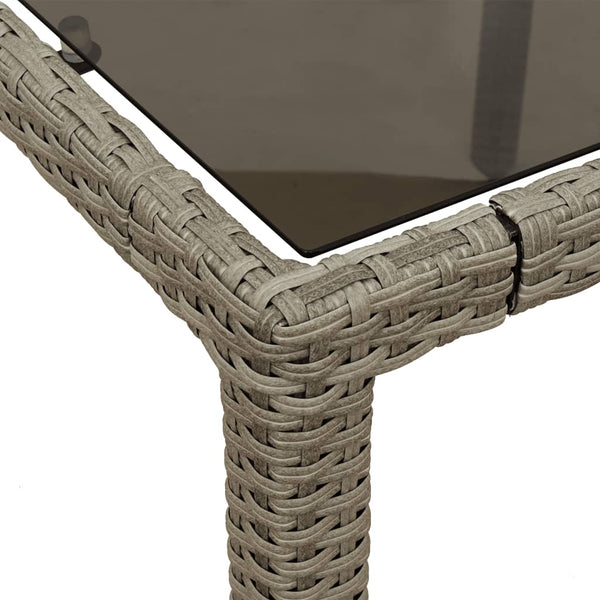 Grauer Gartentisch mit Glasplatte Marisela 150x90x75cm (Polyrattan)