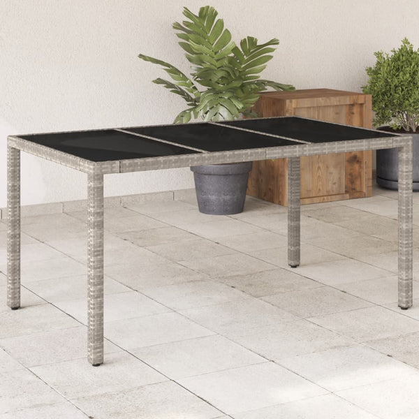 Grauer Gartentisch mit Glasplatte Marisela 150x90x75cm (Polyrattan)
