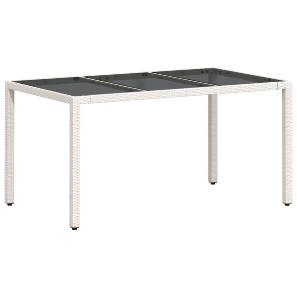 Weißer Gartentisch mit Glasplatte Marisela 150x90x75cm (Polyrattan)