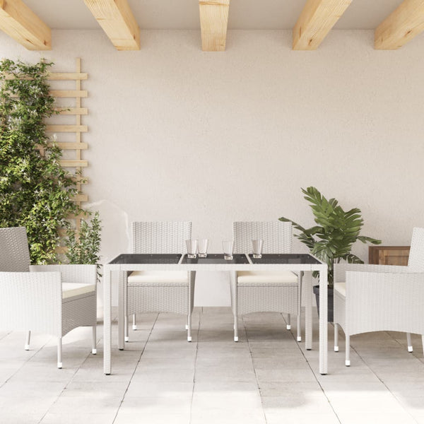 Weißer Gartentisch mit Glasplatte Marisela 150x90x75cm (Polyrattan)