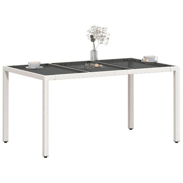 Weißer Gartentisch mit Glasplatte Marisela 150x90x75cm (Polyrattan)