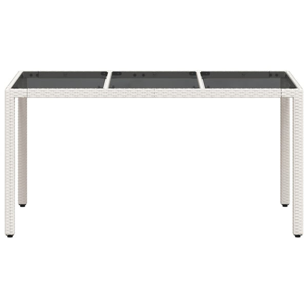 Weißer Gartentisch mit Glasplatte Marisela 150x90x75cm (Polyrattan)