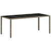 Grauer Gartentisch mit Glasplatte Rovelino 190x90x75cm (Polyrattan)