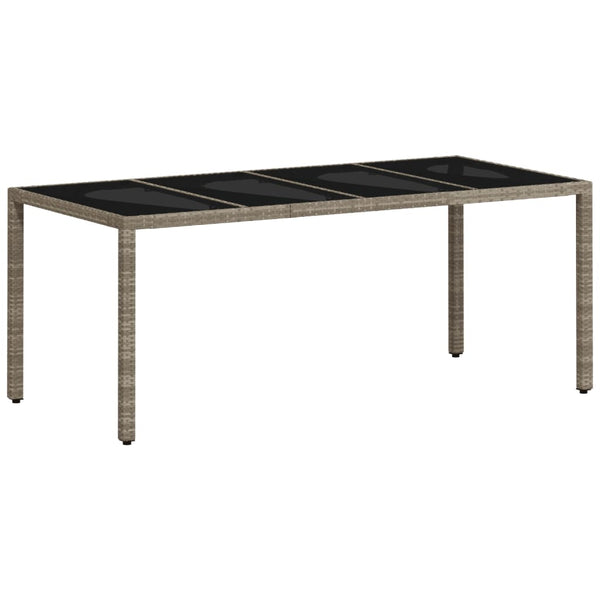 Grauer Gartentisch mit Glasplatte Rovelino 190x90x75cm (Polyrattan)