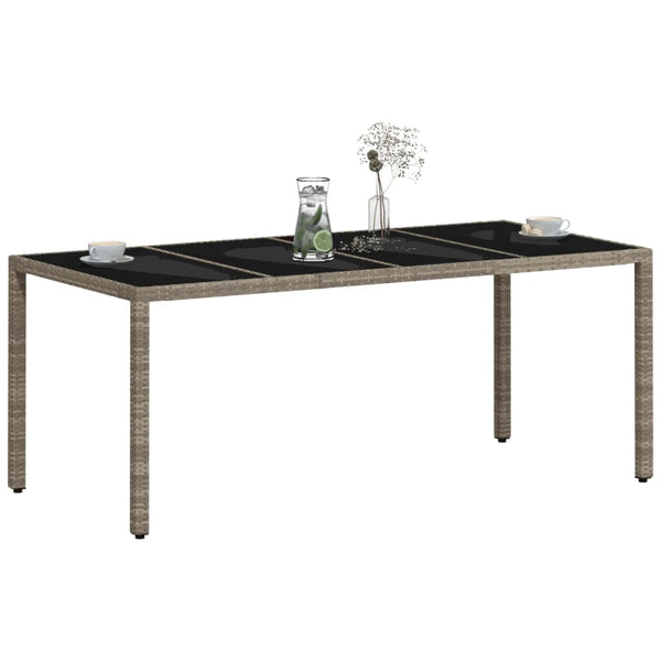 Grauer Gartentisch mit Glasplatte Rovelino 190x90x75cm (Polyrattan)