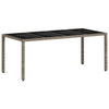 Grauer Gartentisch mit Glasplatte Rovelino 190x90x75cm (Polyrattan)