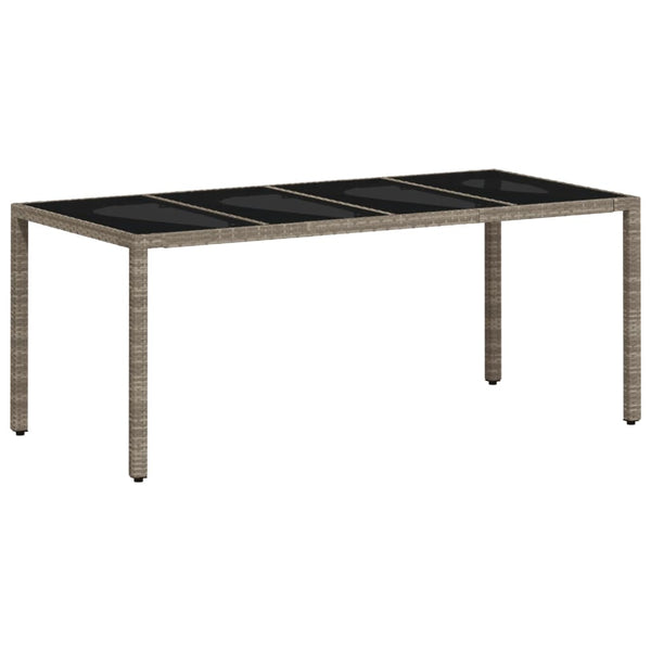 Grauer Gartentisch mit Glasplatte Rovelino 190x90x75cm (Polyrattan)