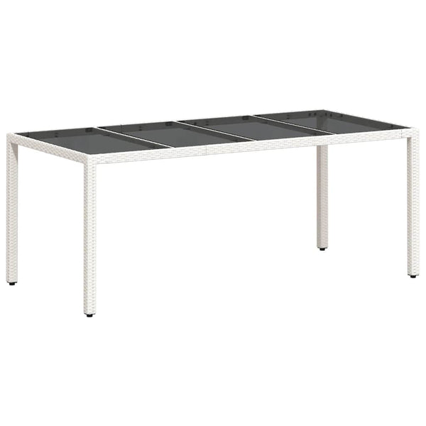 Weißer Gartentisch mit Glasplatte Rovelino 190x90x75cm (Polyrattan)